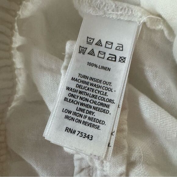 Rachel Roy White Linen Ankle Pant Pockets Elastic Waist Casual Relaxed Size L - Picture 5 of 10